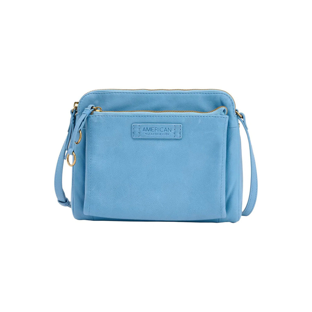 American Leather Co. York Leather Triple Entry Crossbody Marina Blue